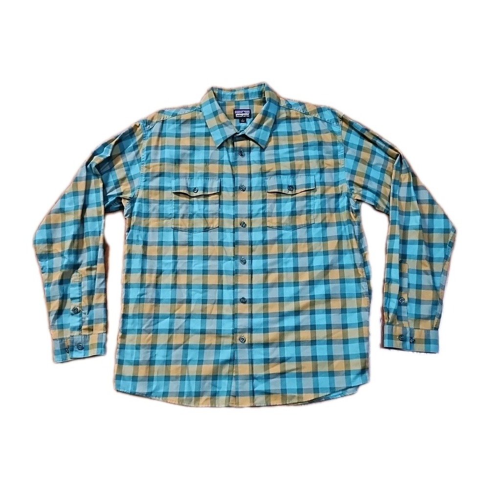 Patagonia Flannel Shirt Mens Size Large Green Plaid Long Sleeve Organic Cotton